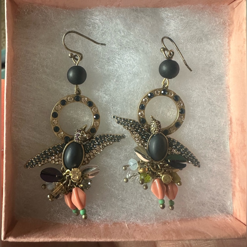 J. Crew Multi-Color Bird Earrings with Coral Accents NWOT